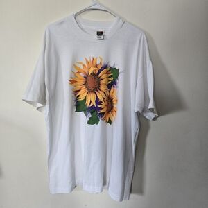 Vintage 90s Single Stitch Sunflower Tshirt 100% Cotton Fruit Of The Loom XL